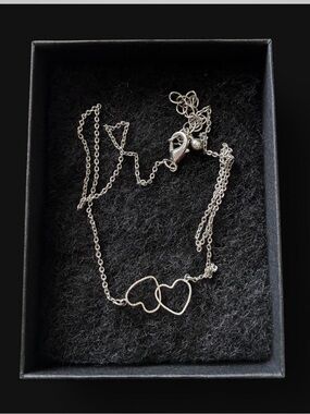 Delicate Double Heart Silver Necklace - Women Jewelry